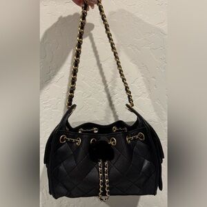 Black Quilted Shoulder Bag with Gold Chain Accent